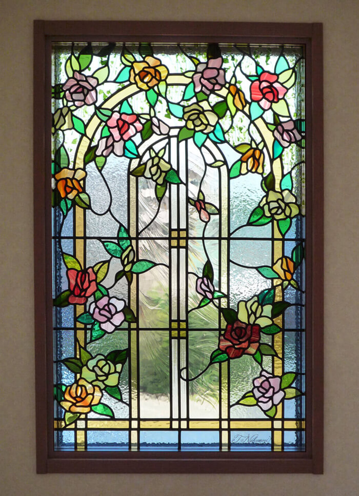 バラ・ブドウのデザイン-004「バラ」| ステンドグラスバロック