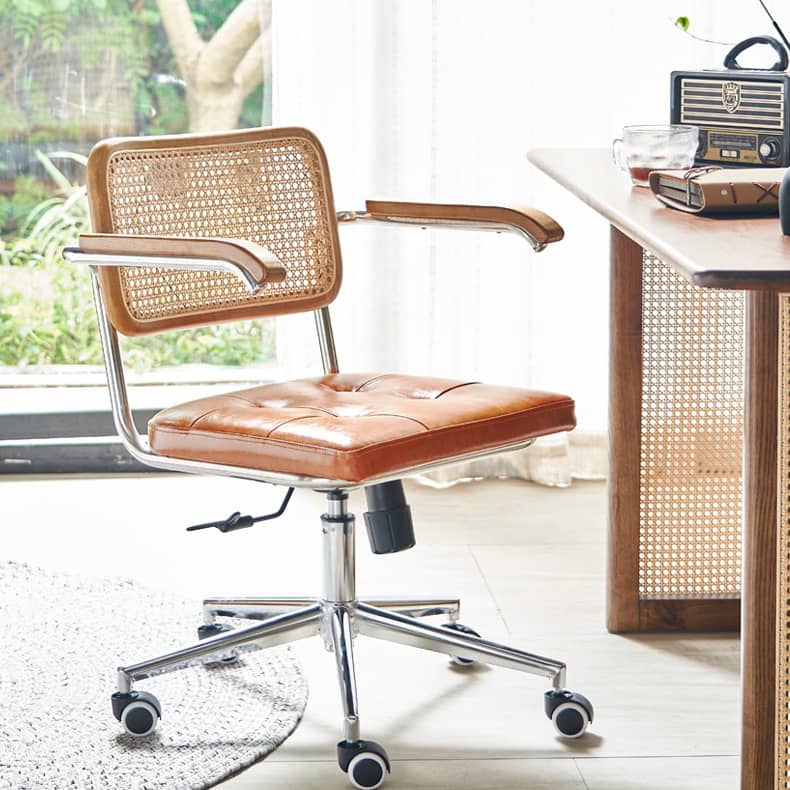 デスクチェア オフィスチェアー キャスター付 昇降 回転 ラタン製