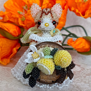 あみぐるみの猫Mugiちゃん*Sicilian Lemon by LeaLea beads 古田由美