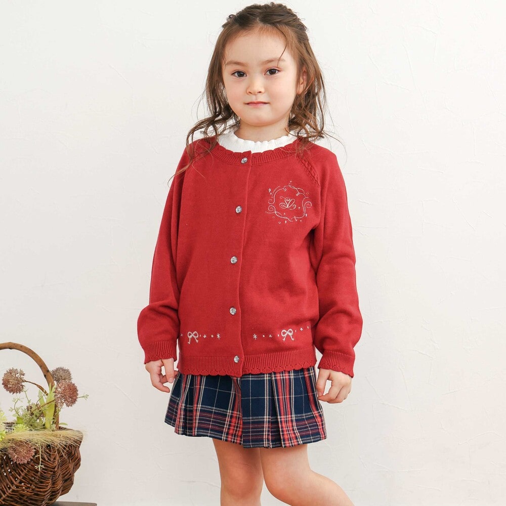 ジュエル風ボタン縁スカラップニットカーディガン(90~130cm)(90cm