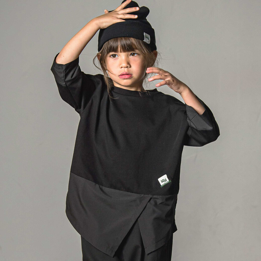 天竺裾アンマッチ切り替え長袖Tシャツ親子お揃い(95~140cm)(S(95~110cm