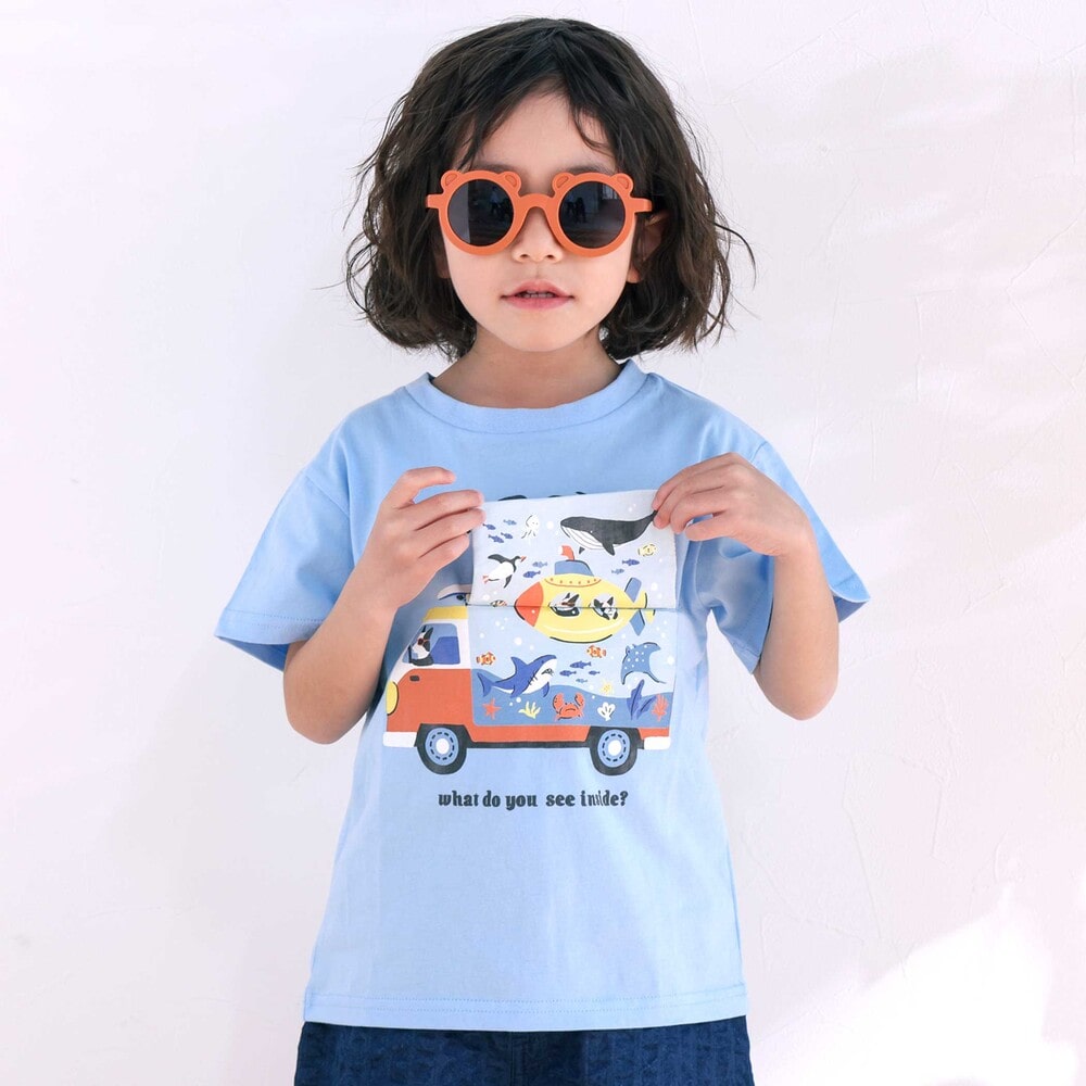 くるま仕掛けめくる知育フリップTシャツ(80~120cm)(80cm ブルー