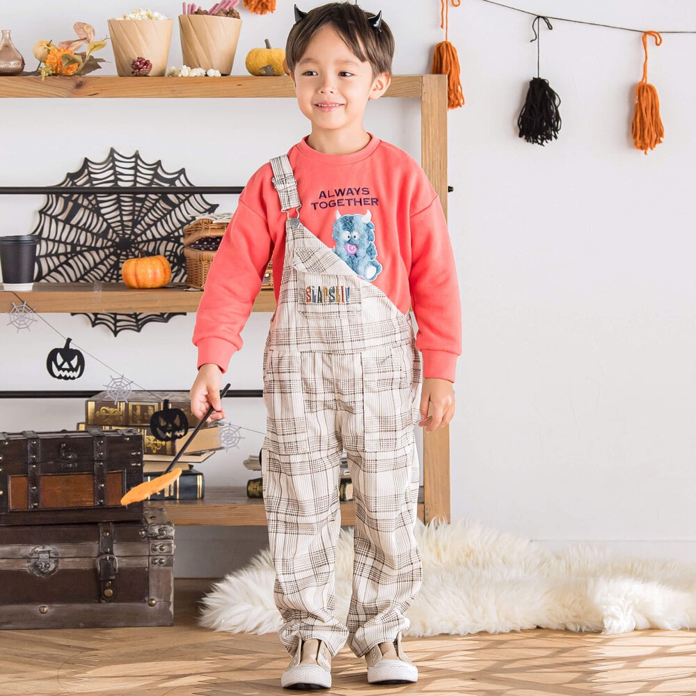 フラップ胸ポケット付きチェックサロペット(80~120cm)(80cm オフ