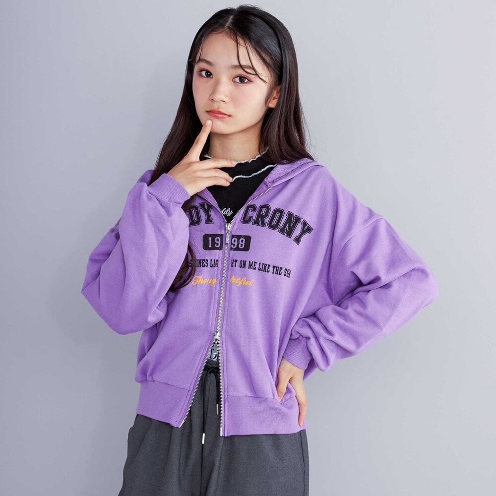 フード付きダブルジップパーカー(130~160cm)(130cm パープル