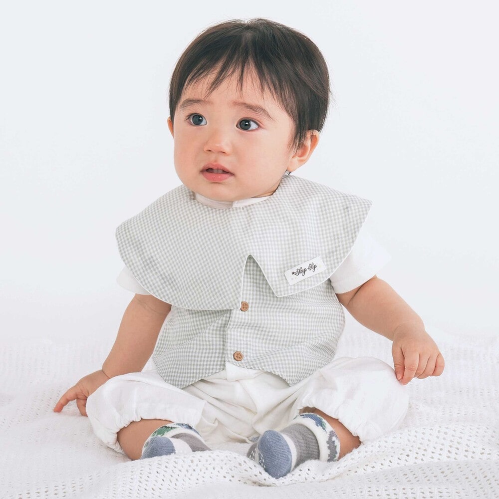 お揃い】つけ襟風リバーシブルスタイベビー(ﾜﾝｻｲｽﾞ ブルー(クマ×マリン