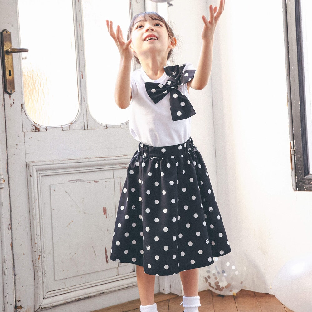 お揃い】ポルカドットミモレ丈スカート(110~150cm)(110cm ブラック系