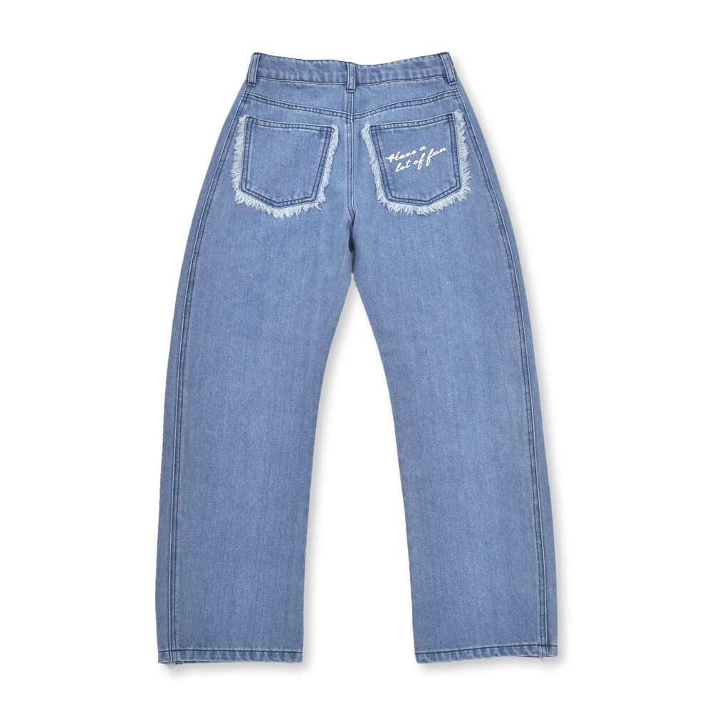 ニコ☆プチ 掲載 】フリンジデニムパンツ(130~160cm)(130cm ネイビー