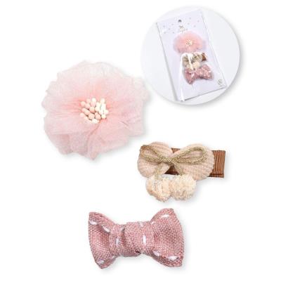 リボンフラワーヘアクリップ3点セットベビー(ﾜﾝｻｲｽﾞ シフォン(ピンク系
