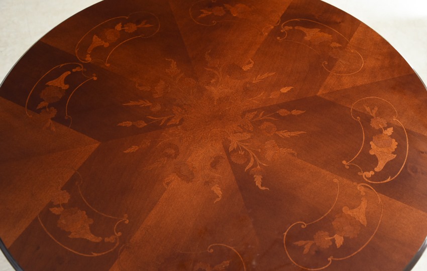 イタリア製 象嵌 ダイニングセット5P 4人掛け 円形 金華山グリーン