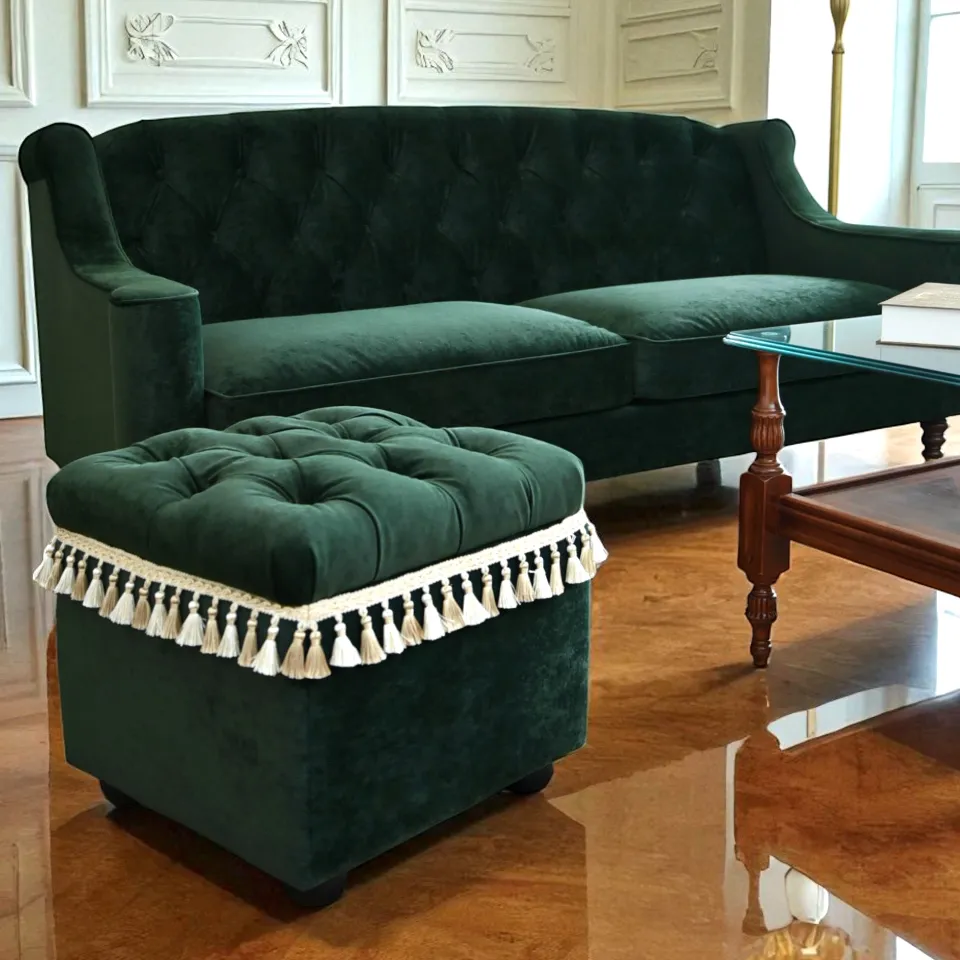 ロワイヤル ヴェール タッセル付 収納スツール ベルベット グリーン