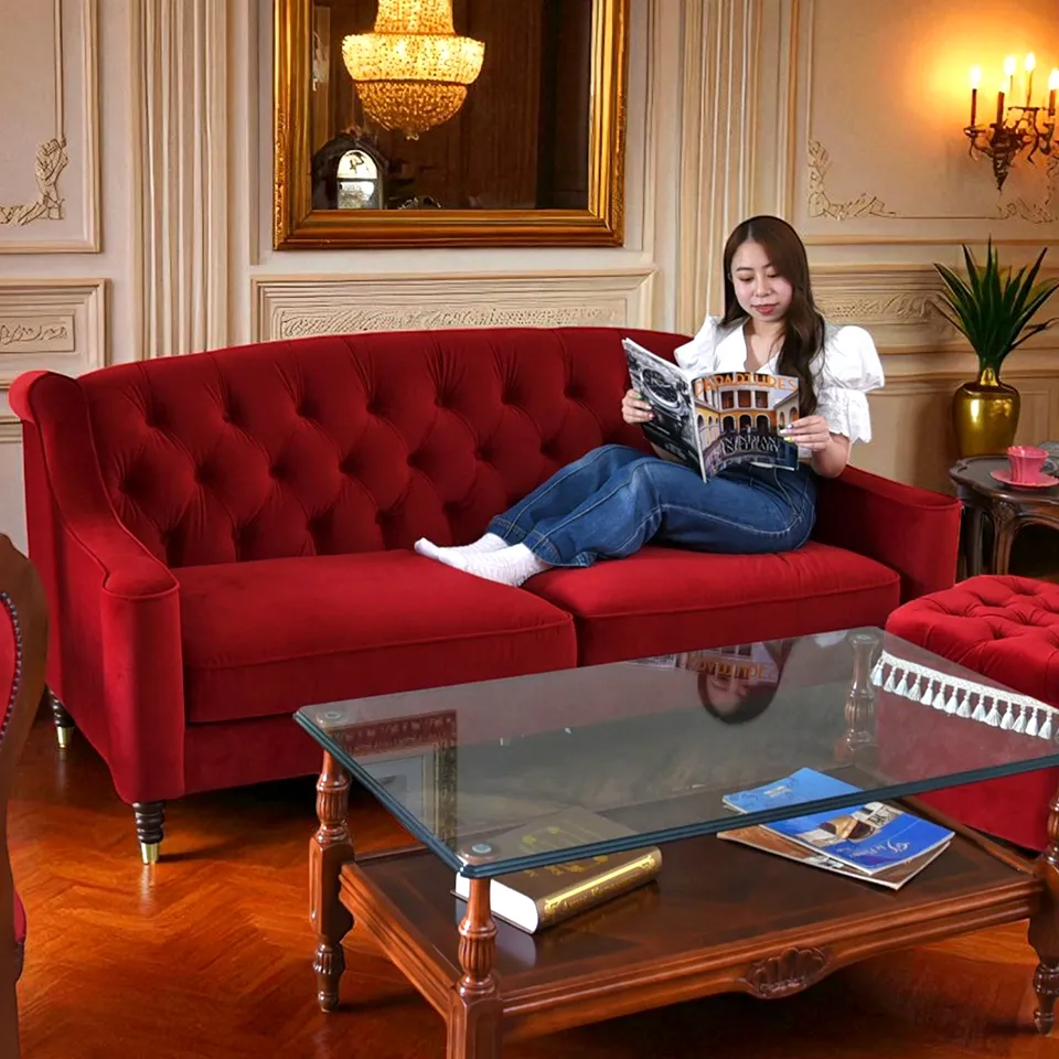 ロワイヤル ルージュ 3人掛けソファ(3P) ベルベット レッド ｜ロココ調