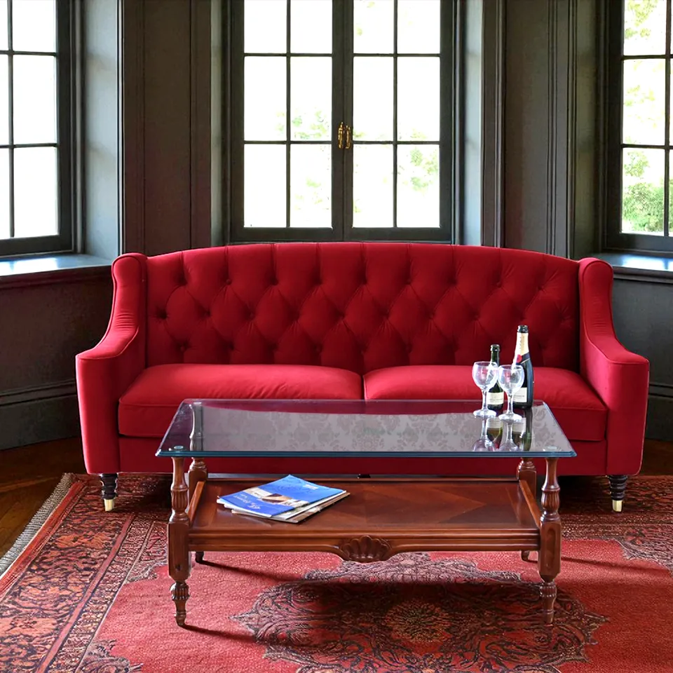 ロワイヤル ルージュ 3人掛けソファ(3P) ベルベット レッド ｜ロココ調