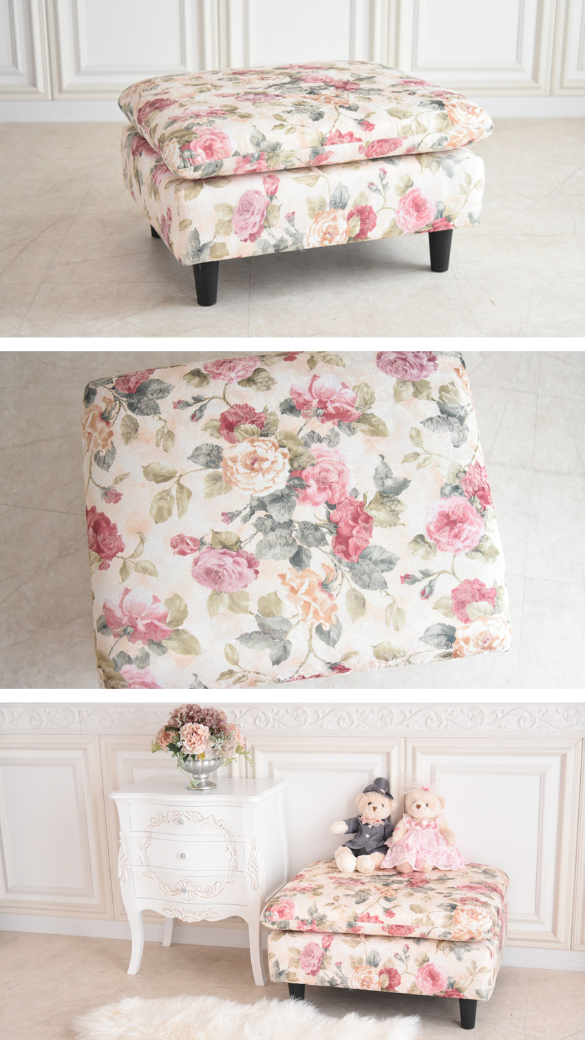 バレンシアローズ 3WAY カウチソファ(3人掛け) 薔薇 幅195cm | ロココ