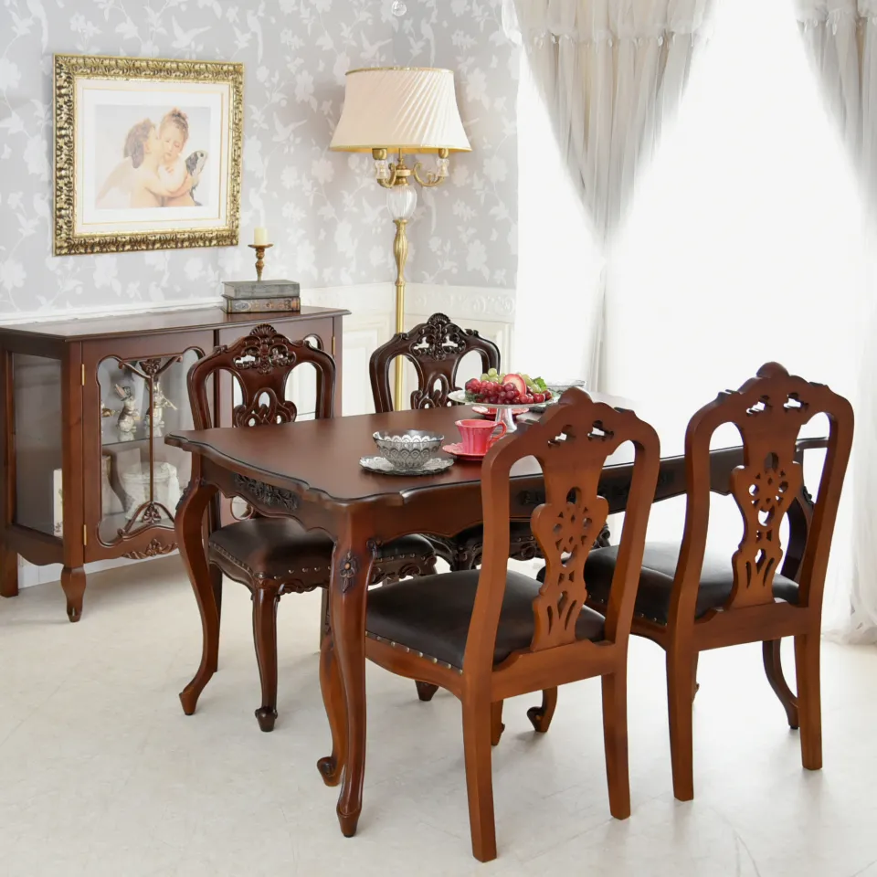 英国調 クイーンアン様式 ダイニングセット5P ブラウン 幅140cm