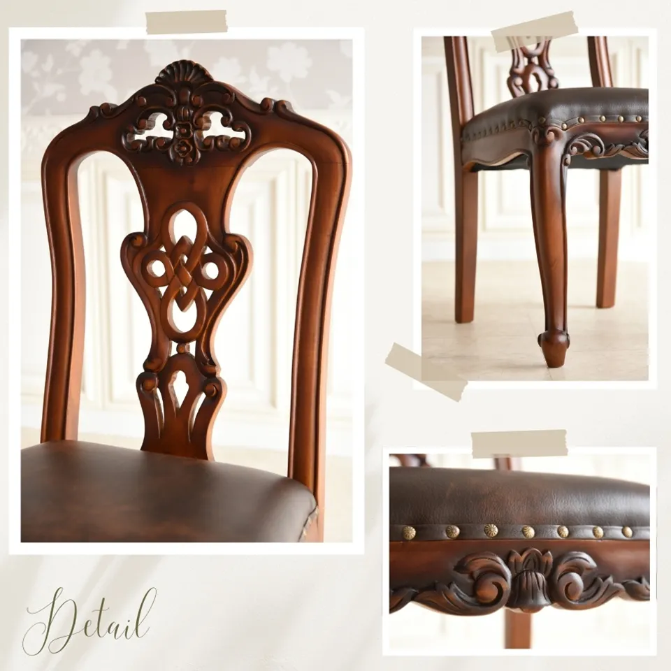 英国調 クイーンアン様式 ダイニングセット5P ブラウン 幅140cm