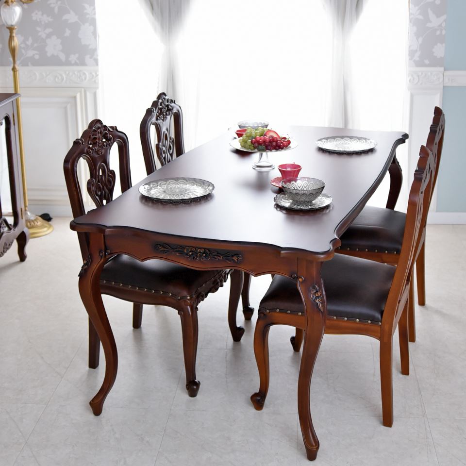 英国調 クイーンアン様式 ダイニングセット5P ブラウン 幅170cm