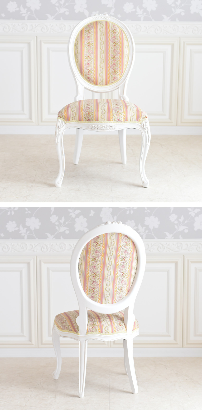 フィレンツェ ストライプ ダイニングチェア 幅53.5cm | ロココ調家具