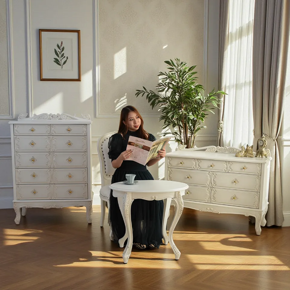 ヴィクトリアン パルマ マホガニー ワイド チェスト ホワイト 幅110cm