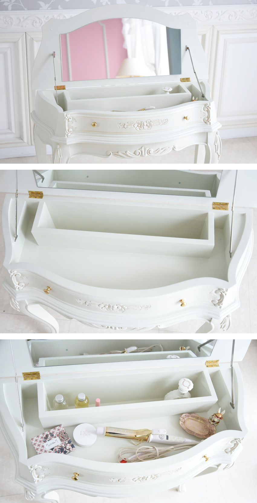 PALMA コンソールドレッサー スツール 付き ホワイト 幅87cm | ロココ