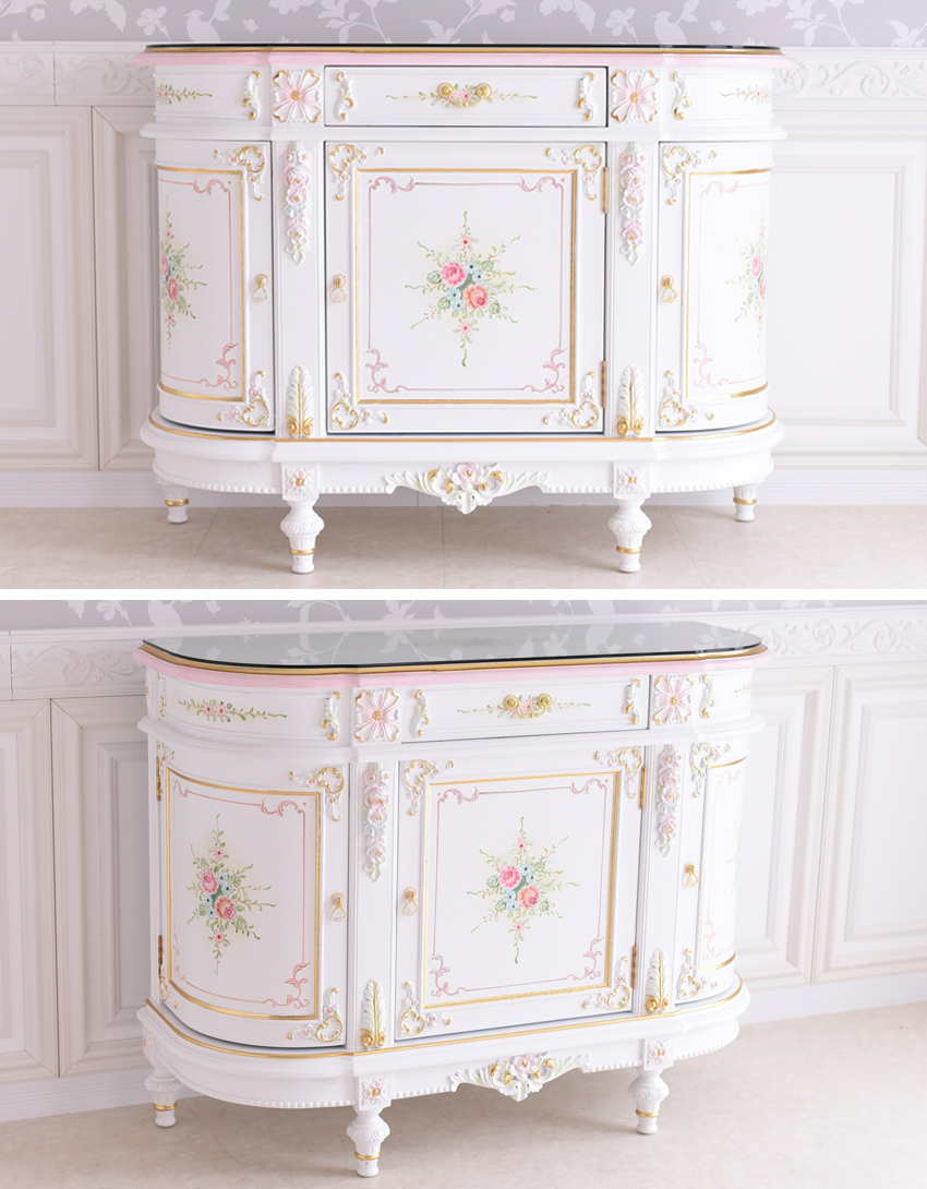 ROCOCO アントワネット サイドボード ガラス付 幅122cm | ロココ調家具