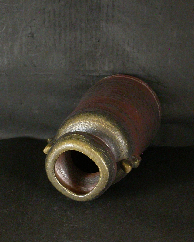 備前焼 登窯 備前焼中堅作家 岡安 廣宗 共箱付き桟切・黄ゴマ耳付き花