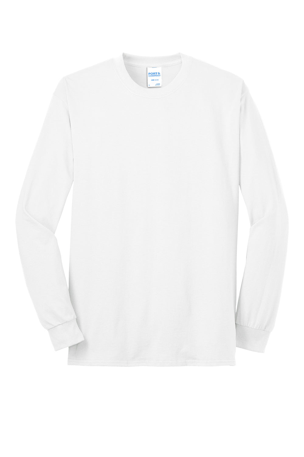 Port & Company PC55LS/PC55LST Mens White Core Long Sleeve Crewneck