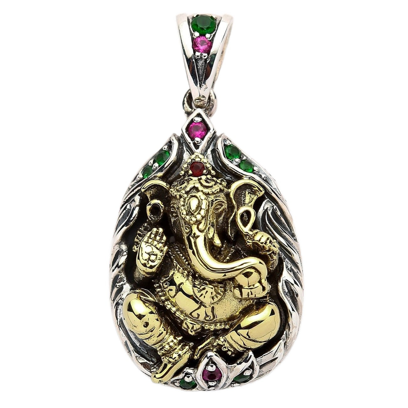 ガネーシャ宝石ペンダント（オームシンボル入り）｜925シルバー＆ブラス