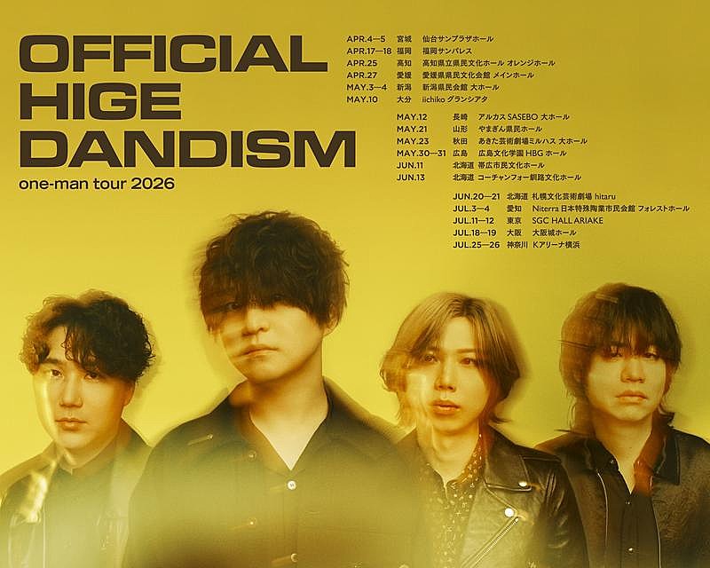 Official髭男dism、メンバー4人編成でのZeppツアーファイナル公演FC