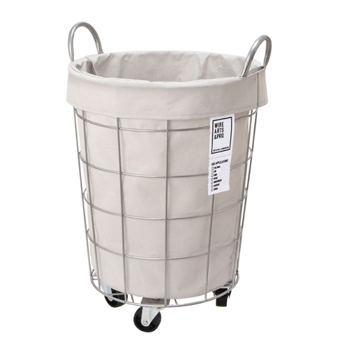 003076 WIRE ARTS & PRO.laundry ROUND BASKET WITH CASTER 33L | BRID