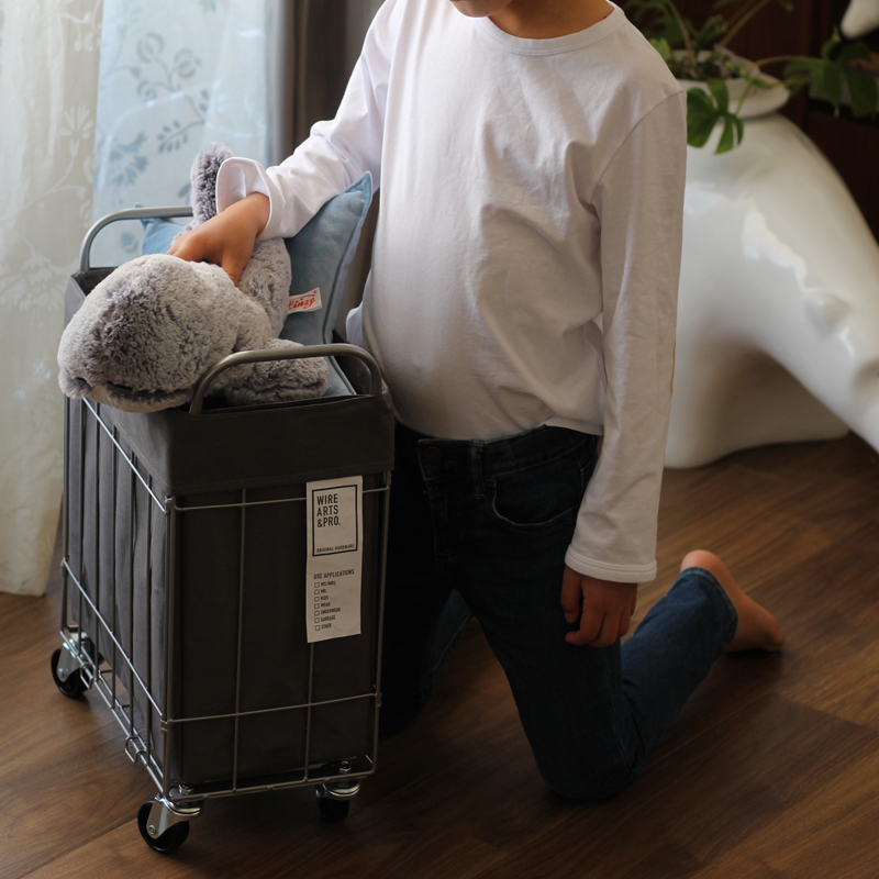 003269 DENIM FOLDING LAUNDRY SQUARE BASKET with CASTER 28L / SLIM