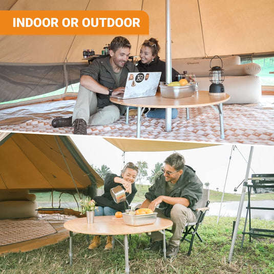 KingCamp Round 3-Folding Bamboo Table, Compact Portable Camping