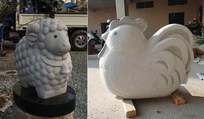 神戸市東灘区の綱敷天満神社に十二支の石彫刻が揃い、石の方位盤を奉納