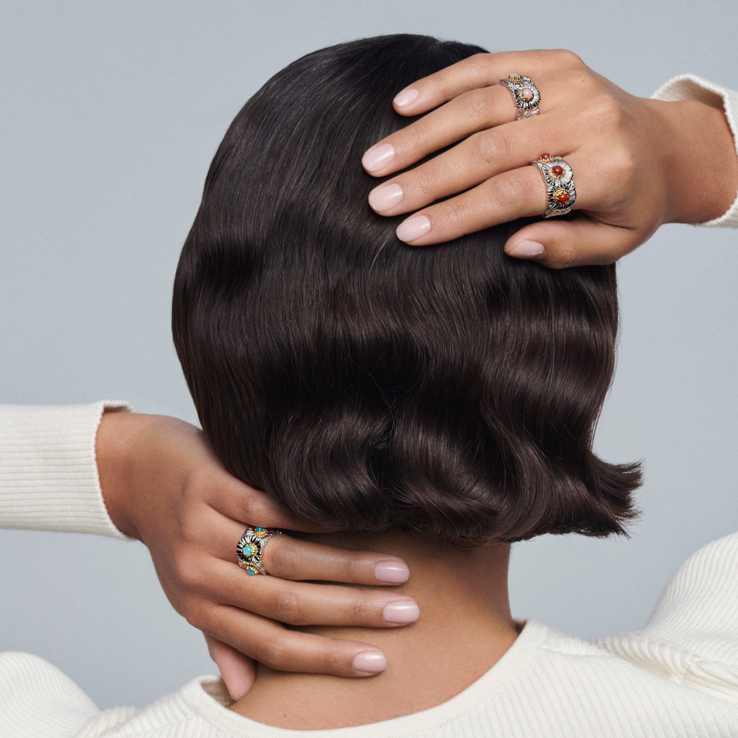 ライトブルーアゲート付き ブロッサム シルバー エターナルリング