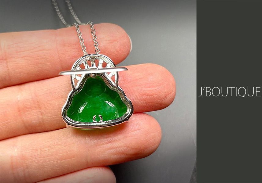 ミャンマー産天然無処理翡翠 仏像 布袋様 ジュエリー ペンダント 翠緑