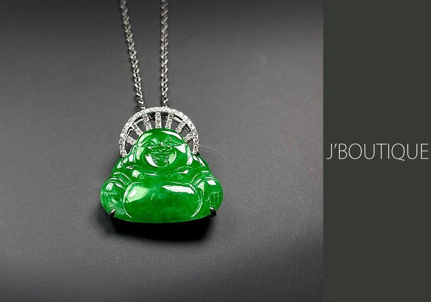 ミャンマー産天然無処理翡翠 仏像 布袋様 ジュエリー ペンダント 翠緑