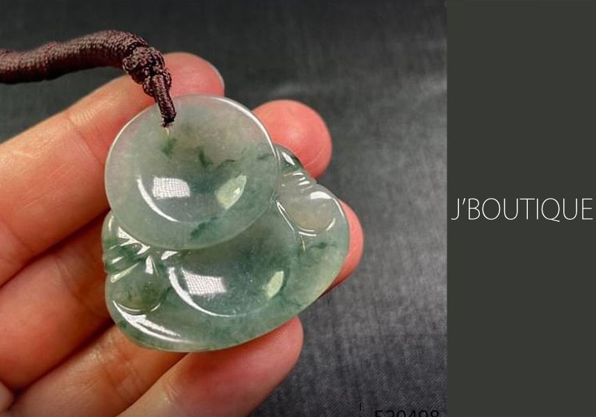 ミャンマー産天然無処理翡翠 布袋様 仏像 ペンダント 手石