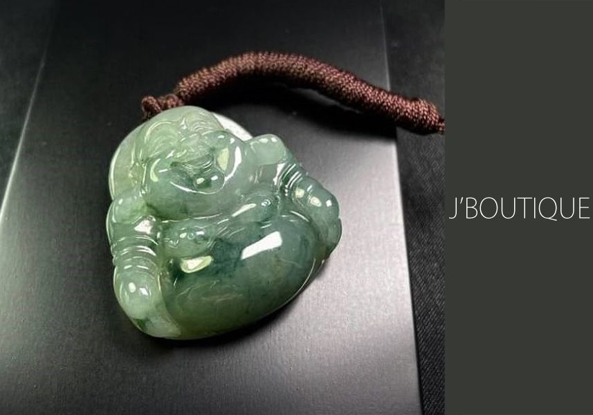 ミャンマー産天然無処理翡翠 布袋様 仏像 ペンダント 手石