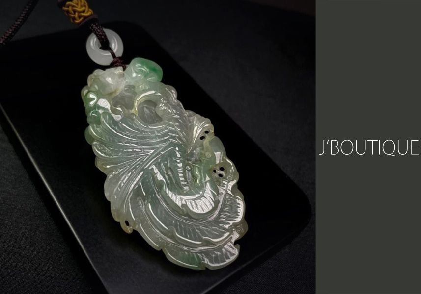 ミャンマー産天然無処理翡翠 鳳凰 フェニックス 梅花 ペンダント 手石