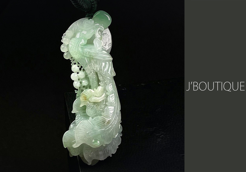 ミャンマー産天然無処理翡翠 フェニックス 鳳凰 ペンダント 手石