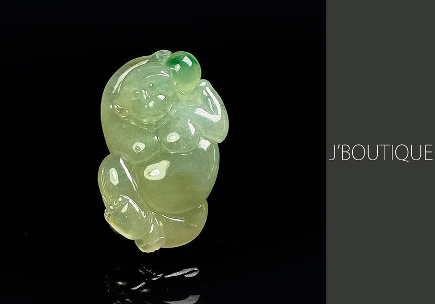 ミャンマー産天然無処理翡翠 猿 サル 精霊 ペンダント 手石