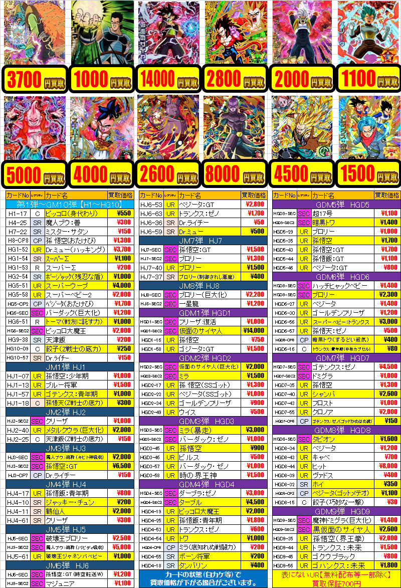 3月26日更新】ドラゴンボールヒーローズ買取表 / 天王寺店の店舗