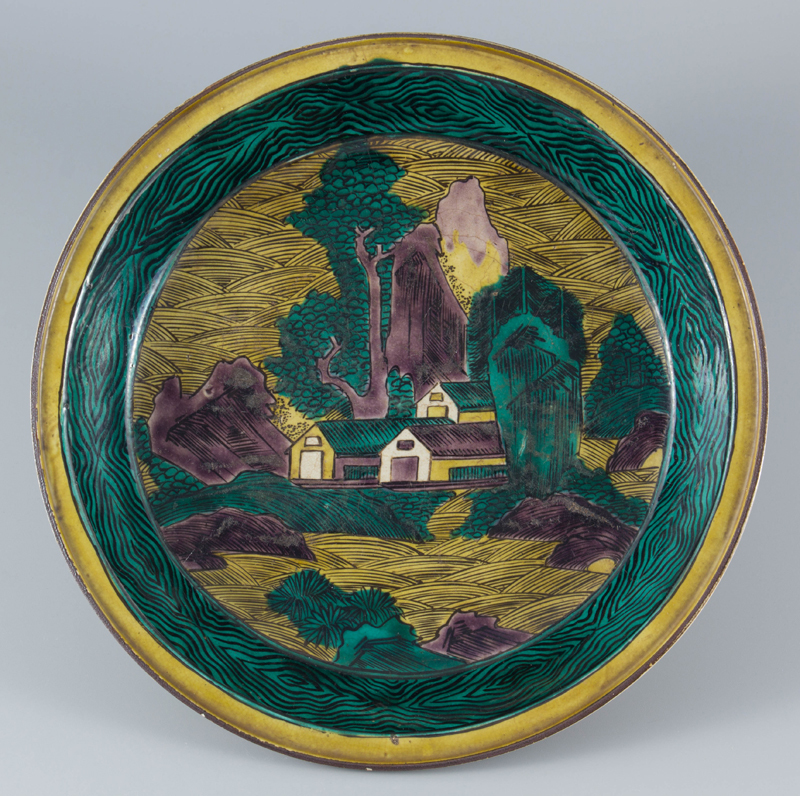 古九谷青手波濤文山水図平鉢