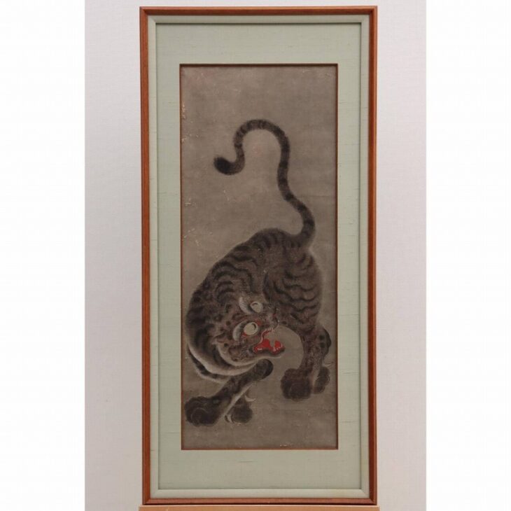李朝民画 虎図 紙本 彩色 無落款 李朝 韓国 朝鮮 書画 ｜骨董品買取
