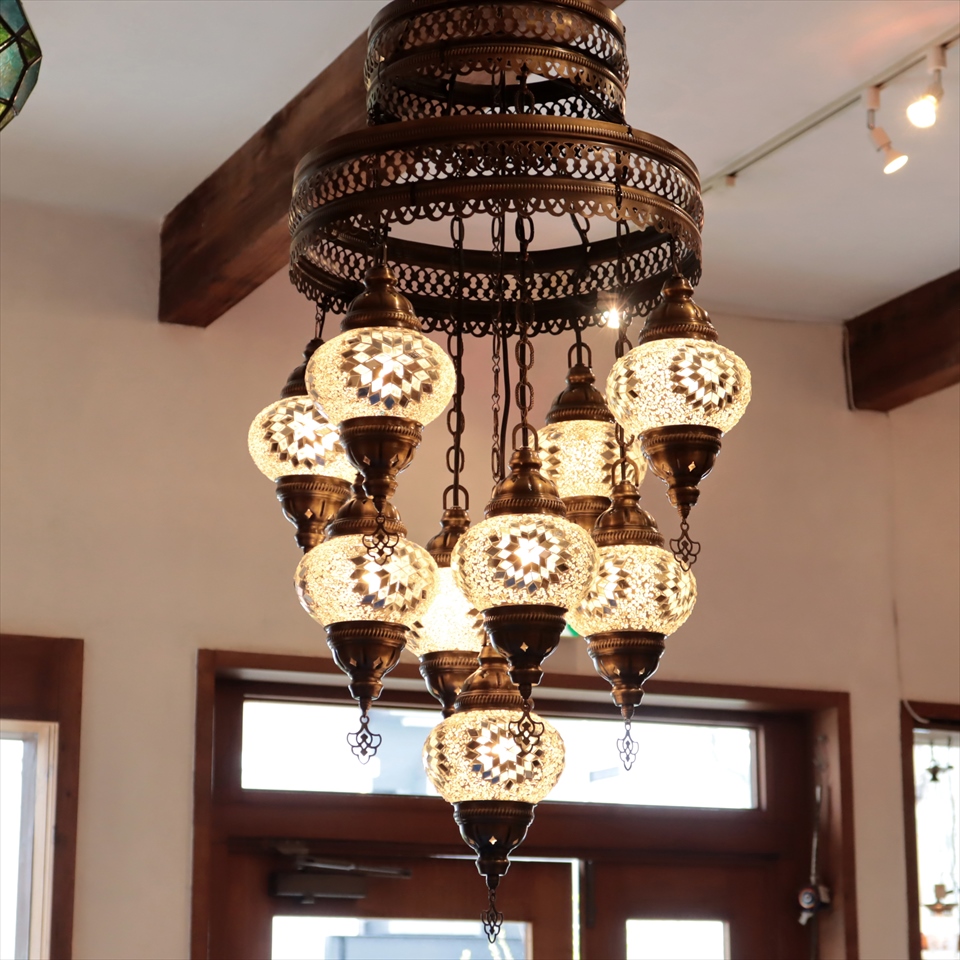 トルコランプ モザイクランプ シャンデリア 9灯 【天井工事必要】 全高