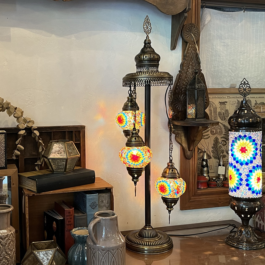 モザイクシャンデリアスタンドランプ 3灯 全高94cm カラフル E17/15W