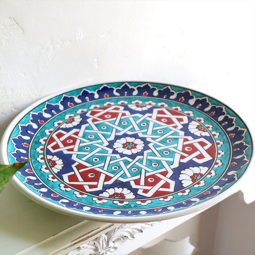 手書き絵皿 トルコ ミュージアムピース幾何学模様 セルチュクデザイン