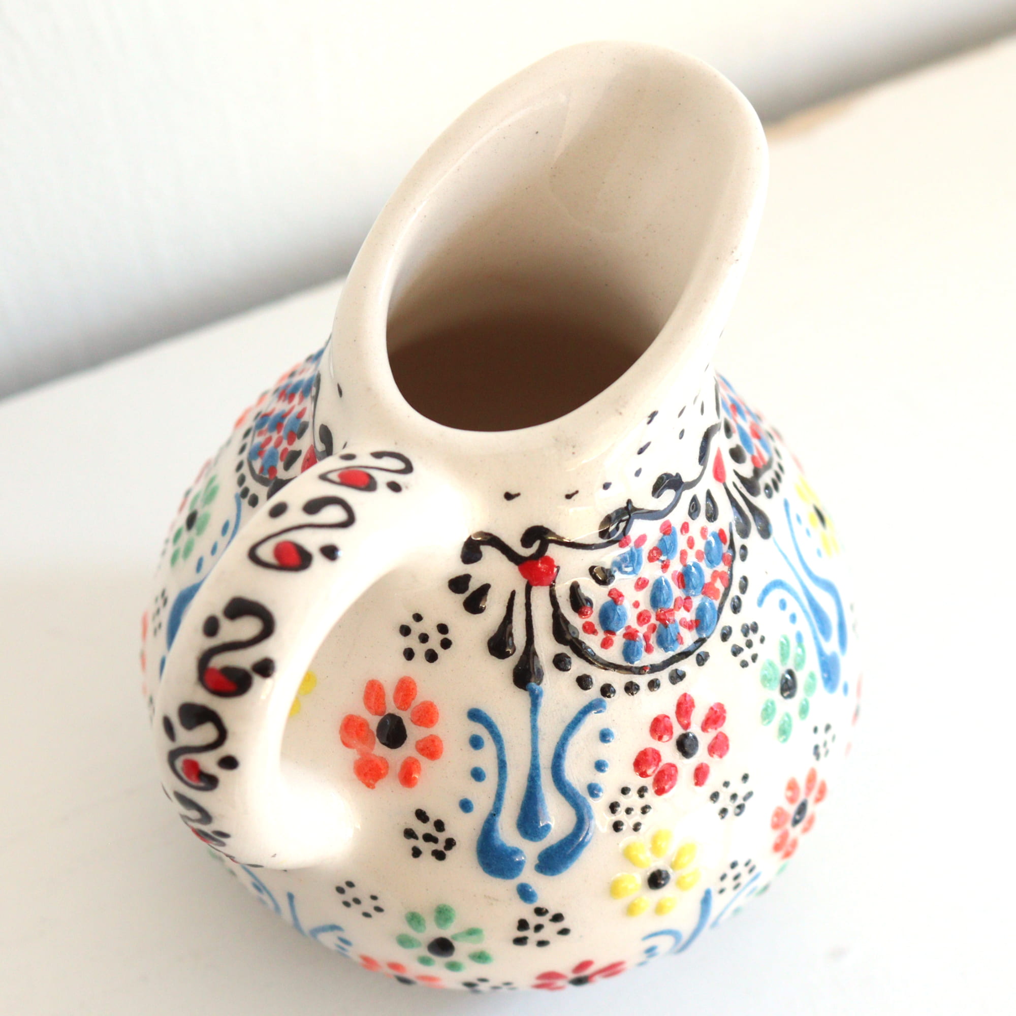 トルコ陶器 ミルクピッチャー 花瓶 高さ10×直径10cm フラワーデザイン