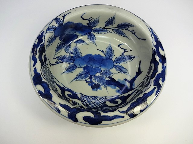 古美術・古伊万里染付椿紋鉢・菓子器・懐石 茶道具・古道具・古美術