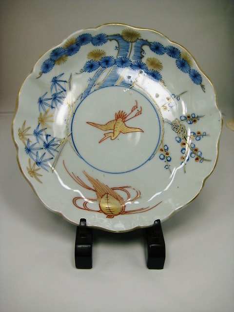 古道具・陶磁器・明治伊万里松竹梅鶴亀七寸皿 茶道具・古道具・古美術