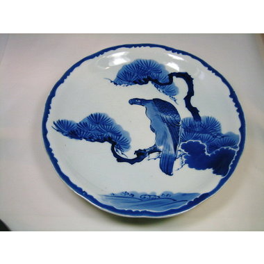 古美術・古道具・古伊万里染付皿・松と鷹図・江戸後期 茶道具・古道具